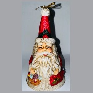 Vintage 90s Artmark Hand-Painted Porcelain Santa Claus Christmas Bell